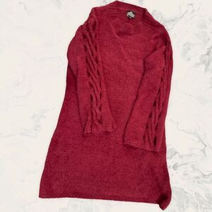 Angie Crewneck Long Sleeve Knit Mini Sweater Dress - Size M - Burgundy